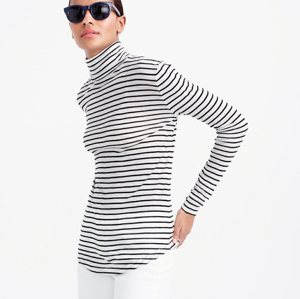 J Crew Navy & Cream Tissue Turtleneck